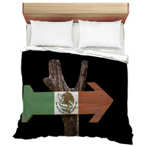 Mexico Wooden Sign Isolated On Black Background Bedding 68168403