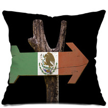 Mexico Wooden Sign Isolated On Black Background Pillows 68168403