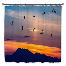 Migratory Birds Flying At Sunset Bath Decor 91528916