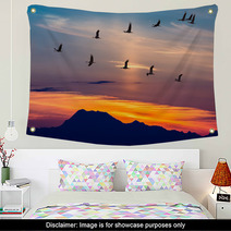 Migratory Birds Flying At Sunset Wall Art 91528916