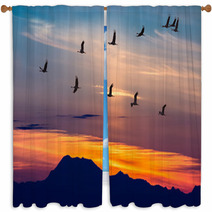 Migratory Birds Flying At Sunset Window Curtains 91528916