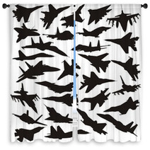 Military Combat Airplane Silhoettes Set Window Curtains 64999581