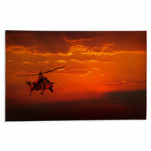 Military Helicopter In Flight Against A Dramatic Red Sky Rugs 50020363