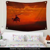 Military Helicopter In Flight Against A Dramatic Red Sky Wall Art 50020363
