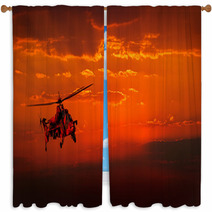 Military Helicopter In Flight Against A Dramatic Red Sky Window Curtains 50020363