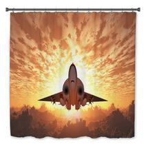 Military Jet In Flight Sunrise Or Sunset Bath Decor 124599340