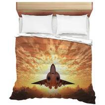 Military Jet In Flight Sunrise Or Sunset Bedding 124599340