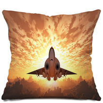 Military Jet In Flight Sunrise Or Sunset Pillows 124599340