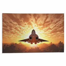 Military Jet In Flight Sunrise Or Sunset Rugs 124599340