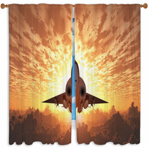 Military Jet In Flight Sunrise Or Sunset Window Curtains 124599340