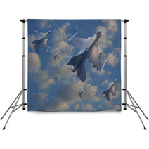 Military Jet Plane Flying Over Clouds Backdrops 43393204