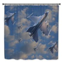 Military Jet Plane Flying Over Clouds Bath Decor 43393204