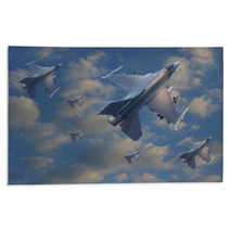 Military Jet Plane Flying Over Clouds Rugs 43393204