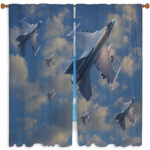 Military Jet Plane Flying Over Clouds Window Curtains 43393204