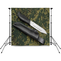 Military Knife Lying Parallel With Leather Sheath On Camouflage Backdrops 60236974