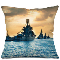Military Navy Ships In A Sea Bay Pillows 104362119