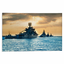Military Navy Ships In A Sea Bay Rugs 104362119