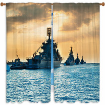 Military Navy Ships In A Sea Bay Window Curtains 104362119