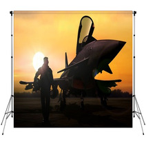 Military Pilot And Aircraft At Airfield On Mission Standby Backdrops 120042182