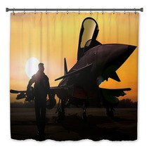 Military Pilot And Aircraft At Airfield On Mission Standby Bath Decor 120042182