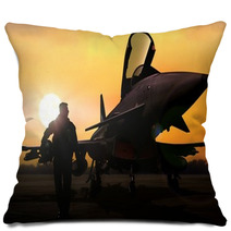 Military Pilot And Aircraft At Airfield On Mission Standby Pillows 120042182