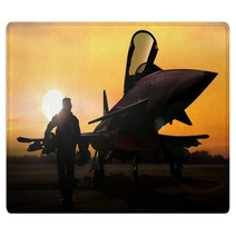 Military Pilot And Aircraft At Airfield On Mission Standby Rugs 120042182