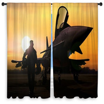 Military Pilot And Aircraft At Airfield On Mission Standby Window Curtains 120042182