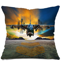 Military Plane Landing On Airforce Runways Against Beautiful Dus Pillows 65592416