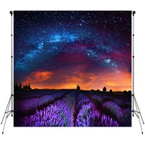 Milky Way Over Lavender Field France Backdrops 165098199