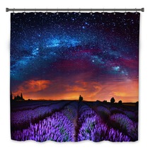 Milky Way Over Lavender Field France Bath Decor 165098199