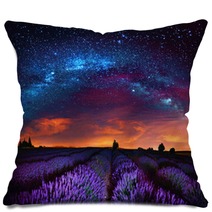 Milky Way Over Lavender Field France Pillows 165098199