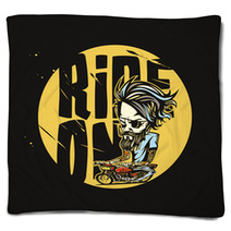 Minimal Logo Of Golden Bike Rider Vector Illustration Blankets 193078696
