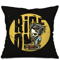Minimal Logo Of Golden Bike Rider Vector Illustration Pillows 193078696