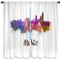 Mobile Skyline In Watercolor Window Curtains 83321083