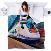 Modern High Speed Train With Motion Blur Blankets 65782373