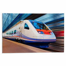 Modern High Speed Train With Motion Blur Rugs 65782373
