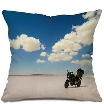 Modern Motorbike At Salt Lake. Travel Photo Pillows 65993678