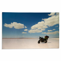 Modern Motorbike At Salt Lake. Travel Photo Rugs 65993678