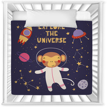 Monkey Astronaut In Space Cartoon Art Nursery Decor 206334653