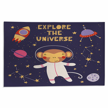 Monkey Astronaut In Space Cartoon Art Rugs 206334653