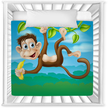 Monkey Cartoon In Jungle Swinging On Vine Nursery Decor 67032036