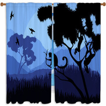 Monkey Family In Wild Nature Window Curtains 33966159