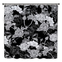 Monochrome Background With Flowers Bath Decor 61575593