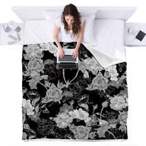 Monochrome Background With Flowers Blankets 61575593