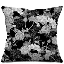 Monochrome Background With Flowers Pillows 61575593