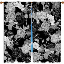 Monochrome Background With Flowers Window Curtains 61575593
