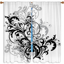 Monochrome Floral Ornament - Vector Window Curtains 5697075