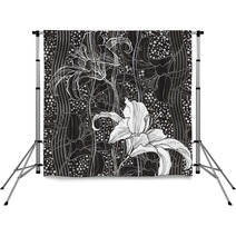 Monochrome Seamless Pattern With Lilies. Hand-drawn Floral Backg Backdrops 68148608