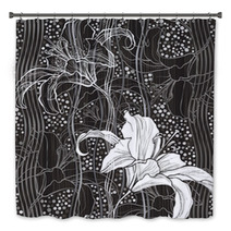Monochrome Seamless Pattern With Lilies. Hand-drawn Floral Backg Bath Decor 68148608
