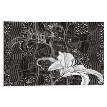 Monochrome Seamless Pattern With Lilies. Hand-drawn Floral Backg Rugs 68148608